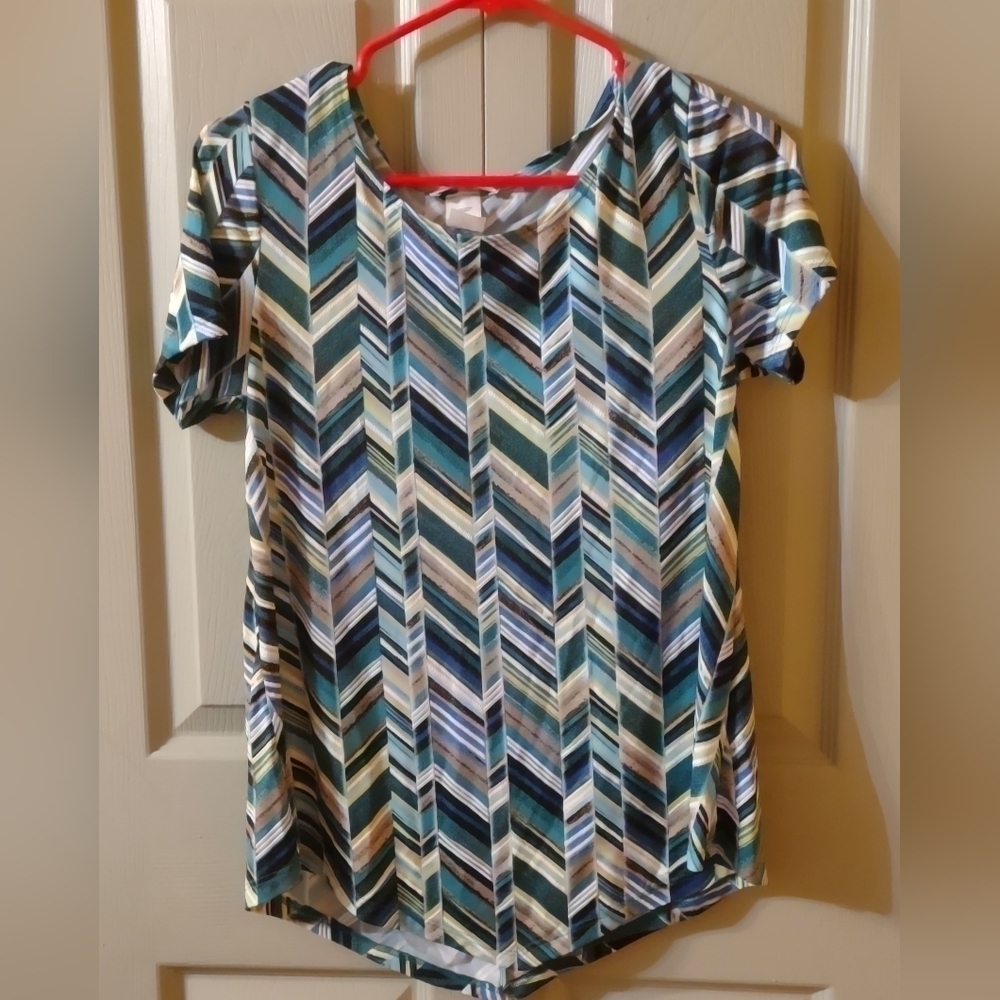 RUE JUJU Black White blue Chevron Size Small Blouse Shirt Top